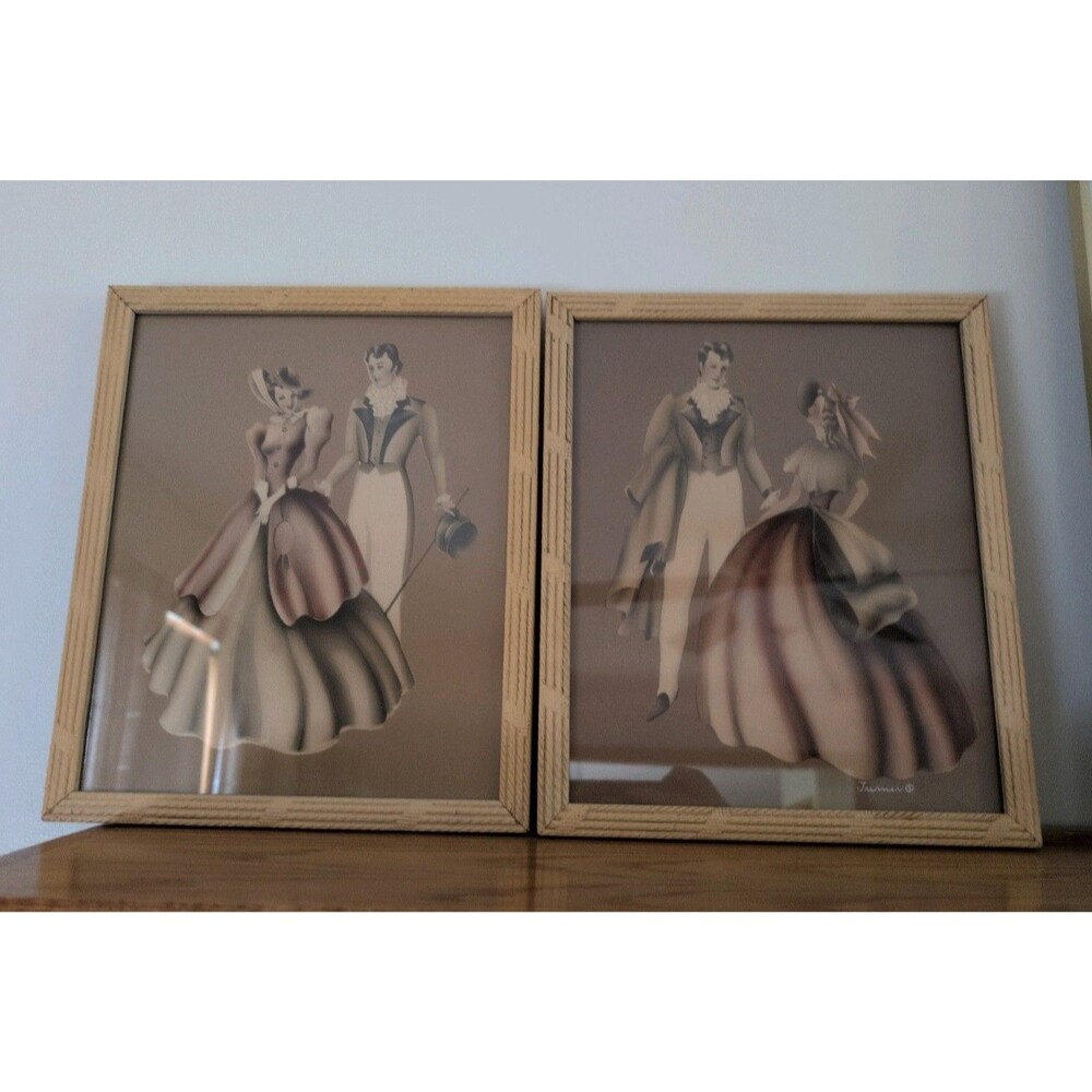 Vtg 40/50's Turner Prints Art Deco MCM Couple Orig Frames Pair Excellent Cond!